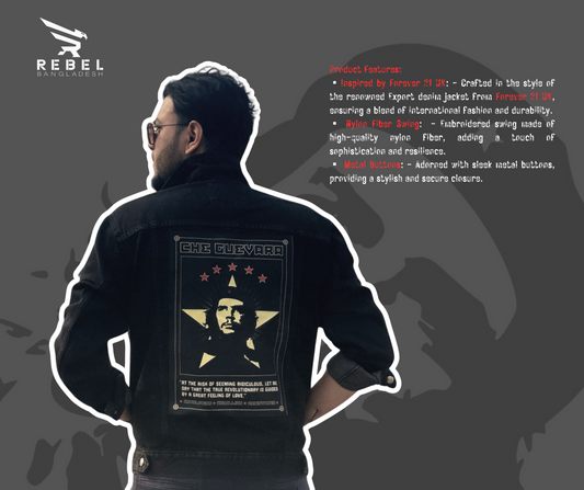 Black DENIM JACKET- Che Guevara print